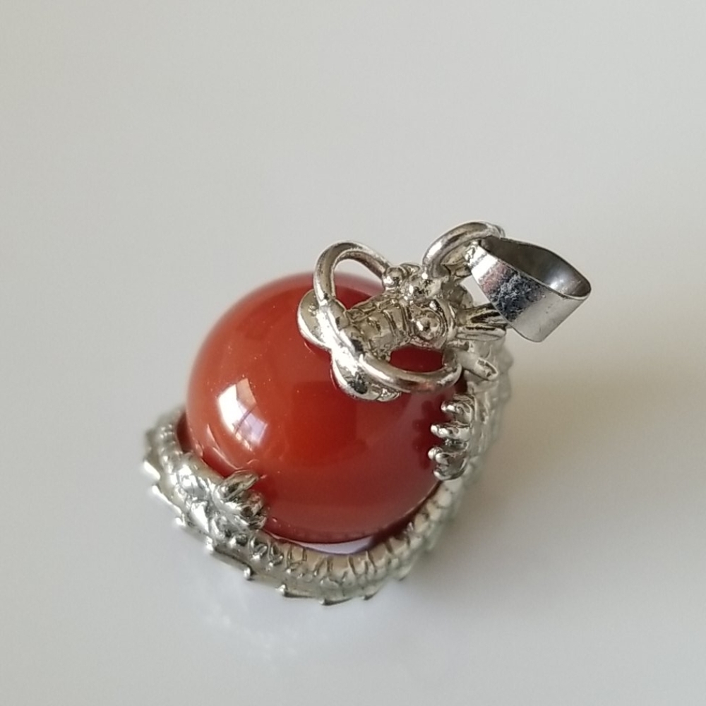 Carnelian & Silver Dragon Pendant